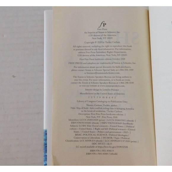 Ship of Fools by Tucker Carlson First Edition 2018 Hardcover Jacket - Picture 5 of 5